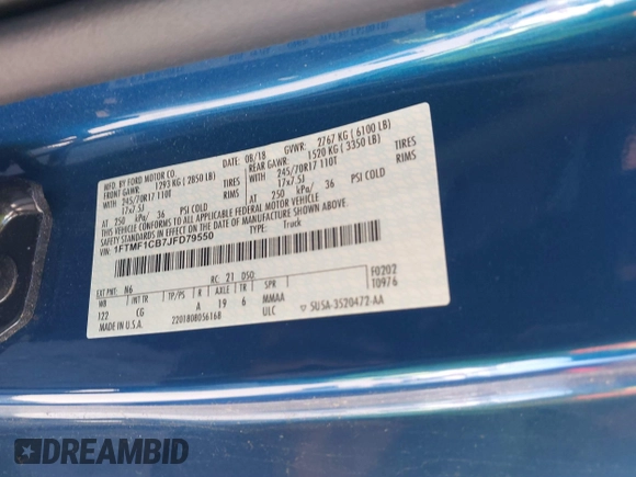 2018 Ford F-150 XL with VIN 1FTMF1CB7JFD79550, listed as a IAAI auction lot 41156870 with 72,629 mi miles and . Bid and sale history available at DreamBid. Image 9.
