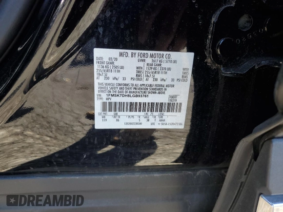 2020 Ford Explorer XLT with VIN 1FMSK7DH8LGB93761, listed as a Copart auction lot 44764115 with 71,504 mi miles and Salvage Title. Bid and sale history available at carsss.com. Image 13.