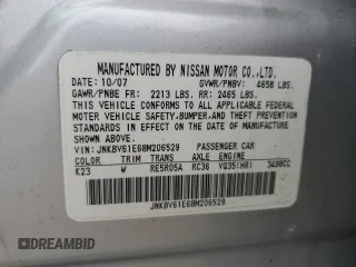 2008 Infiniti G35 Journey with VIN JNKBV61E68M206529, listed as a Copart auction lot 61417315 with 83,186 mi miles and Salvage title. Bid and sale history available at DreamBid. Image 12.