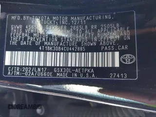 2012 Toyota Avalon with VIN 4T1BK3DB4CU442885, listed as a IAAI auction lot 40713053 with 144,383 mi miles and . Bid and sale history available at DreamBid. Image 9.