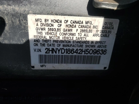 2002 Acura MDX Touring Pkg with VIN 2HNYD18642H509636, listed as a Copart auction lot 74364754 with 0 mi miles and Non Repairable. Bid and sale history available at carsss.com. Image 14.