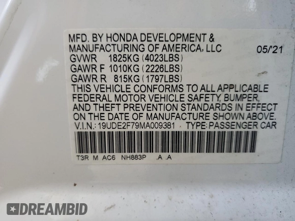 2021 Acura ILX Premium with VIN 19UDE2F79MA009381, listed as a Copart auction lot 55319195 with 97,217 mi miles and Clean title. Bid and sale history available at DreamBid. Image 12.