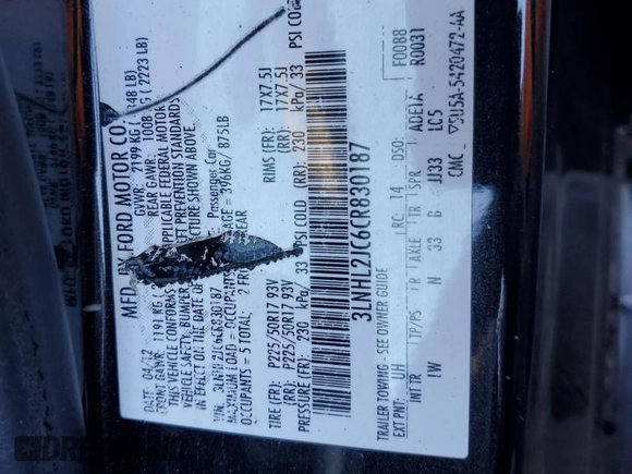 2012 Lincoln MKZ with VIN 3LNHL2JC6CR830187, listed as a Copart auction lot 82846274 with Not Provided miles and Salvage Title. Bid and sale history available at DreamBid. Image 13.