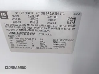 2014 Chevrolet Equinox LS with VIN 2GNALAEK3E6274195, listed as a IAAI auction lot 41944048 with 155,092 mi miles and . Bid and sale history available at DreamBid. Image 9.