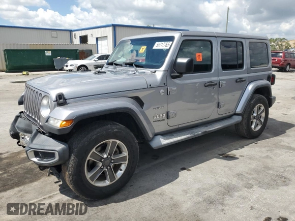 2018 Jeep Wrangler Unlimited Sahara z VIN 1C4HJXEG7JW115319, wystawiony jako Copart lot #56717765 z przebiegiem 53 633 mil mil oraz Szkoda całkowita • Salvage title. Historia ofert i sprzedaży dostępna na DreamBid. Obrazek 1.