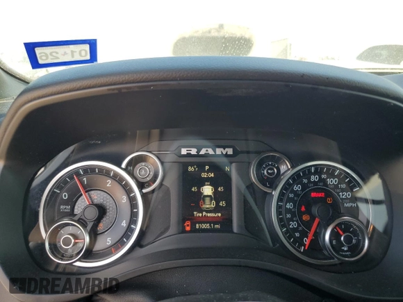 2020 Ram 1500 Big Horn with VIN 1C6SRFFM4LN204150, listed as a Copart auction lot 46865305 with 81,005 mi miles and Salvage Title. Bid and sale history available at carsss.com. Image 9.