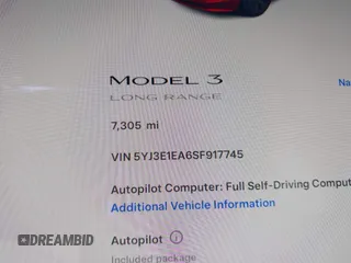 2025 Tesla Model 3 Long Range with VIN 5YJ3E1EA6SF917745, listed as a IAAI auction lot 42533673 with 7,305 mi miles and . Bid and sale history available at DreamBid. Image 7.
