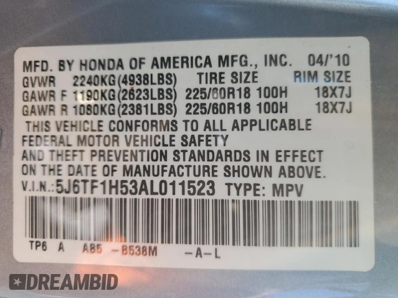 2010 Honda Accord Crosstour EX-L with VIN 5J6TF1H53AL011523, listed as a Copart auction lot 74632654 with 113,479 mi miles and Salvage Title. Bid and sale history available at carsss.com. Image 12.