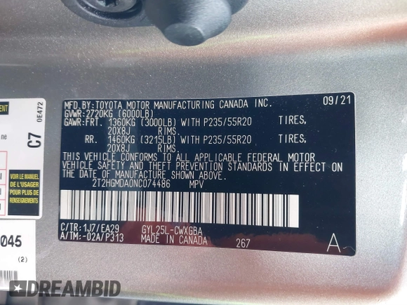 2022 Lexus RX 450h с VIN 2T2HGMDA0NC074486, выставлен на аукционе IAAI как лот 41434677 с пробегом 50 955 миль миль и . История ставок и продаж доступна на DreamBid. Изображение 9.