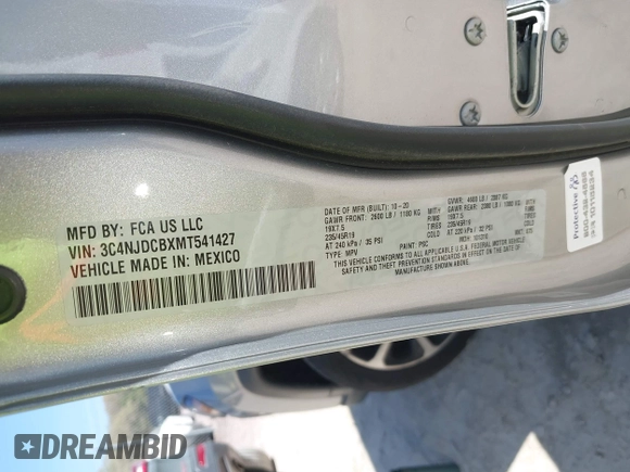 2021 Jeep Compass Limited z VIN 3C4NJDCBXMT541427, wystawiony jako IAAI lot #42220286 z przebiegiem 45 899 mil mil oraz . Historia ofert i sprzedaży dostępna na DreamBid. Obrazek 9.