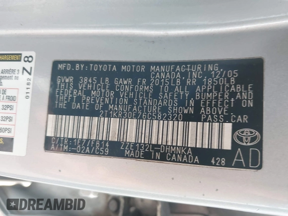 2006 Toyota Matrix STD z VIN 2T1KR30E76C582320, wystawiony jako IAAI lot #41423912 z przebiegiem 210 504 mil mil oraz . Historia ofert i sprzedaży dostępna na DreamBid. Obrazek 9.