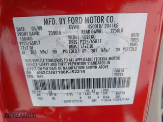 2008 Mercury Mariner Premier with VIN 4M2CU87188KJ52214, listed as a IAAI auction lot 41808878 with 131,953 mi miles. Bid and sale history available at carsss.com. Image 9.