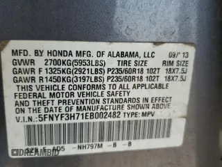 2014 Honda Pilot EX-L with VIN 5FNYF3H71EB002482, listed as a Copart auction lot 46395005 with 115,822 mi miles and Salvage Title. Bid and sale history available at carsss.com. Image 16.