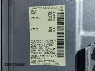 2012 Nissan Altima 2.5 S with VIN 1N4AL2AP9CN505731, listed as a IAAI auction lot 41743956 with 119,788 mi miles. Bid and sale history available at carsss.com. Image 9.