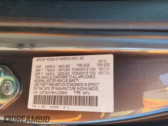 2017 Acura RDX with VIN 5J8TB3H36HL009806, listed as a Copart auction lot 88589175 with 68,429 mi miles and Salvage Title. Bid and sale history available at carsss.com. Image 16.