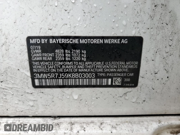 2019 BMW 3 Series 330i xDrive with VIN 3MW5R7J59K8B03003, listed as a Copart auction lot 49342865 with 16,610 mi miles and Salvage Title. Bid and sale history available at DreamBid. Image 12.
