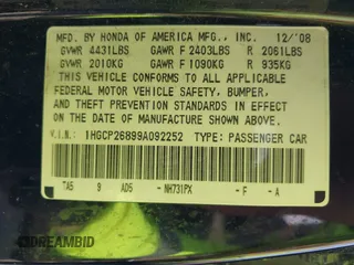 2009 Honda Accord EX-L z VIN 1HGCP26899A092252, wystawiony jako IAAI lot #42284169 z przebiegiem 224 944 mil mil oraz . Historia ofert i sprzedaży dostępna na DreamBid. Obrazek 9.