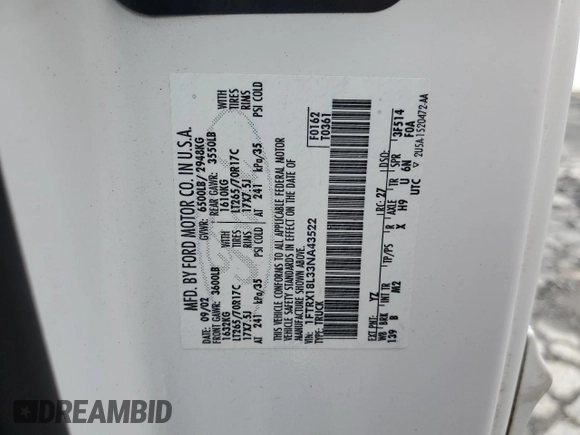 2003 Ford F-150 XL with VIN 1FTRX18L33NA43522, listed as a Copart auction lot 61197615 with 101,061 mi miles and Salvage title. Bid and sale history available at DreamBid. Image 12.