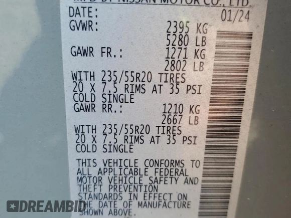 2024 Nissan Murano Platinum z VIN 5N1AZ2DS4RC111918, wystawiony jako Copart lot #52519005 z przebiegiem 18 681 mil mil oraz Szkoda całkowita • Salvage title. Historia ofert i sprzedaży dostępna na DreamBid. Obrazek 13.