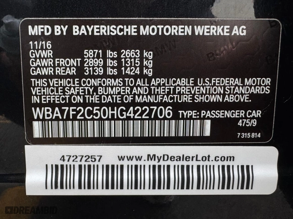 2017 BMW 7 Series ALPINA B7 xDrive with VIN WBA7F2C50HG422706, listed as a Copart auction lot 44040195 with 150,276 mi miles and Clean Title. Bid and sale history available at carsss.com. Image 10.