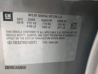 2017 Chevrolet Impala with VIN 1G1105S37HU143971, listed as a IAAI auction lot 42091671 with 137,310 mi miles and . Bid and sale history available at DreamBid. Image 9.
