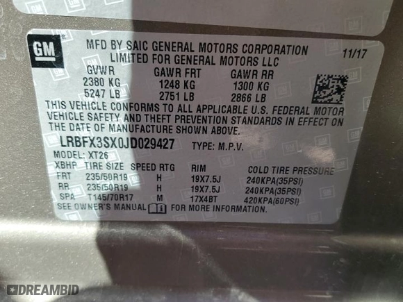 2018 Buick Envision Premium with VIN LRBFX3SX0JD029427, listed as a Copart auction lot 53663215 with 109,895 mi miles and Salvage Title. Bid and sale history available at carsss.com. Image 13.