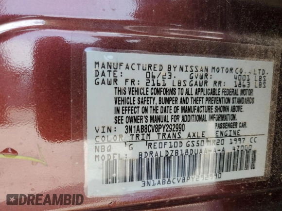 2023 Nissan Sentra SV z VIN 3N1AB8CV8PY292990, wystawiony jako Copart lot #55597235 z przebiegiem 7 350 mil mil oraz Szkoda całkowita • Salvage title. Historia ofert i sprzedaży dostępna na DreamBid. Obrazek 12.
