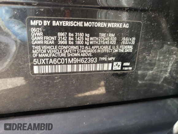 2021 BMW X5 xDrive45e with VIN 5UXTA6C01M9H62393, listed as a Copart auction lot 47083315 with 66,910 mi miles and Salvage title. Bid and sale history available at DreamBid. Image 13.