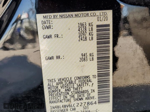 2020 Nissan Altima S with VIN 1N4BL4BV6LC227864, listed as a Copart auction lot 52260615 with 120,392 mi miles and Salvage Title. Bid and sale history available at carsss.com. Image 14.