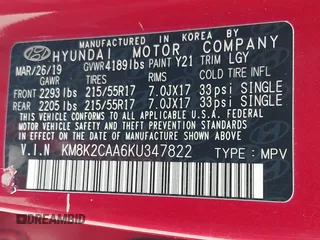 2019 Hyundai Kona SEL with VIN KM8K2CAA6KU347822, listed as a IAAI auction lot 42171732 with 68,193 mi miles and . Bid and sale history available at carsss.com. Image 9.