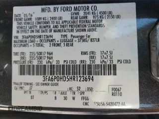 2017 Ford Fusion SE with VIN 3FA6P0HD5HR123694, listed as a Copart auction lot 54836325 with 127,447 mi miles and Salvage title. Bid and sale history available at DreamBid. Image 12.