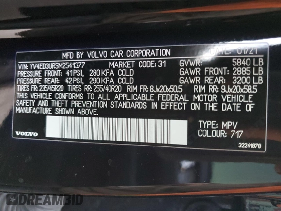 2021 Volvo XC40 with VIN YV4ED3UR5M2541377, listed as a Copart auction lot 89018905 with 50,940 mi miles and Salvage Title. Bid and sale history available at DreamBid. Image 15.