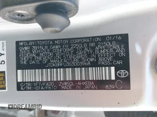 2016 Toyota Prius Two with VIN JTDKBRFU3G3003968, listed as a IAAI auction lot 41951236 with 72,029 mi miles. Bid and sale history available at carsss.com. Image 9.