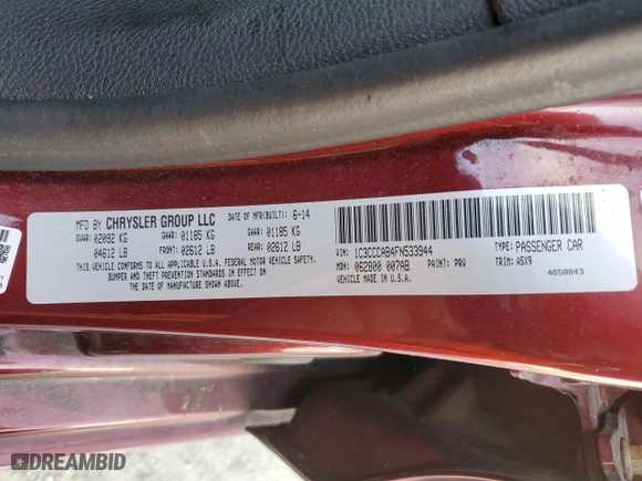 2015 Chrysler 200 Limited with VIN 1C3CCCAB4FN533944, listed as a Copart auction lot 48278625 with 116,773 mi miles and Salvage Title. Bid and sale history available at carsss.com. Image 14.