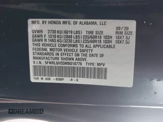 2021 Honda Odyssey EX with VIN 5FNRL6H55MB018776, listed as a IAAI auction lot 41485453 with 53,766 mi miles and . Bid and sale history available at DreamBid. Image 9.