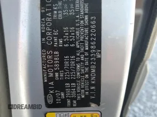 2008 Kia Sedona LX with VIN KNDMB233986220663, listed as a Copart auction lot 54321825 with 125,504 mi miles and Salvage Title. Bid and sale history available at DreamBid. Image 13.