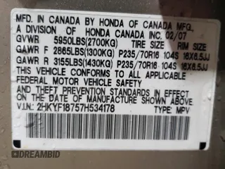 2007 Honda Pilot EX-L with VIN 2HKYF18757H534178, listed as a Copart auction lot 55444695 with 207,918 mi miles and Salvage Title. Bid and sale history available at carsss.com. Image 13.