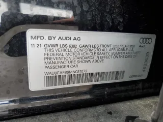 2021 Audi A8 with VIN WAU8EAF86MN031072, listed as a Copart auction lot 84082664 with 7,411 mi miles and Clean Title. Bid and sale history available at carsss.com. Image 13.