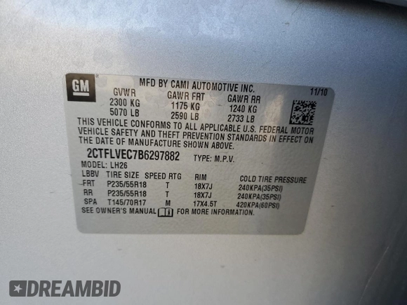 2011 GMC Terrain SLT-1 with VIN 2CTFLVEC7B6297882, listed as a Copart auction lot 51678565 with 85,084 mi miles and Salvage title. Bid and sale history available at DreamBid. Image 15.
