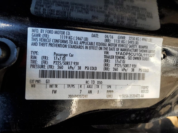 2016 Ford C-Max Energi SEL with VIN 1FADP5CU1GL111227, listed as a Copart auction lot 79099573 with 112,150 mi miles. Bid and sale history available at carsss.com. Image 12.
