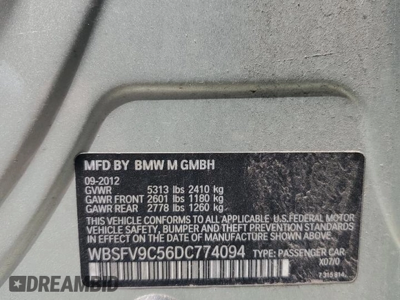 2013 BMW M5 z VIN WBSFV9C56DC774094, wystawiony jako Copart lot #55302565 z przebiegiem 100 605 mil mil oraz Czysty tytuł • Clean title. Historia ofert i sprzedaży dostępna na DreamBid. Obrazek 13.