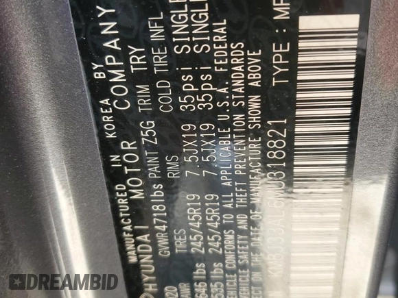 2021 Hyundai Tucson Ultimate with VIN KM8J33AL6MU318821, listed as a Copart auction lot 49673825 with 36,110 mi miles and Salvage title. Bid and sale history available at DreamBid. Image 13.