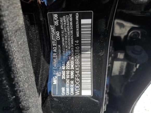 2008 Mercedes-Benz C-Class 3.0L Sport with VIN WDDGF54X58R038614, listed as a Copart auction lot 53324005 with 0 mi miles and Clean Title. Bid and sale history available at carsss.com. Image 12.