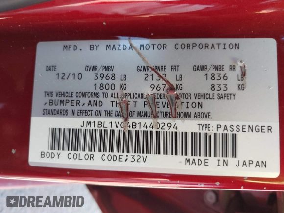 2011 Mazda 3 i Touring with VIN JM1BL1VG4B1440294, listed as a IAAI auction lot 42206976 with 183,693 mi miles. Bid and sale history available at carsss.com. Image 9.