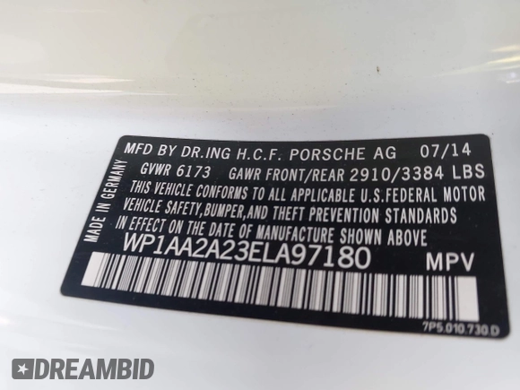 2014 Porsche Cayenne with VIN WP1AA2A23ELA97180, listed as a IAAI auction lot 42072423 with 143,374 mi miles and . Bid and sale history available at DreamBid. Image 9.