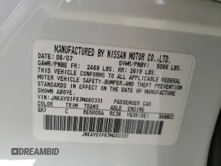 2007 Infiniti M x with VIN JNKAY01F67M460331, listed as a Copart auction lot 54902335 with 142,566 mi miles and Salvage Title. Bid and sale history available at DreamBid. Image 12.