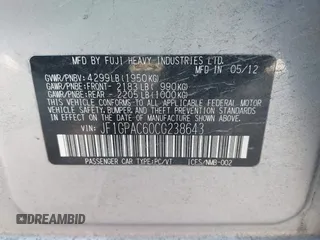 2012 Subaru Impreza Premium с VIN JF1GPAC60CG238643, выставлен на аукционе IAAI как лот 42269170 с пробегом 147 417 миль миль и . История ставок и продаж доступна на DreamBid. Изображение 9.
