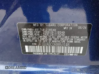 2024 Subaru Impreza with VIN JF1GUABC0R8853146, listed as a IAAI auction lot 41942450 with 3,313 mi miles. Bid and sale history available at carsss.com. Image 9.