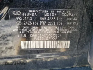 2013 Hyundai Sonata with VIN KMHEC4A47DA073657, listed as a Copart auction lot 52423775 with 150,974 mi miles and Salvage Title. Bid and sale history available at carsss.com. Image 12.