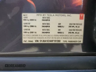 2017 Tesla Model S 100D with VIN 5YJSA1E24HF191280, listed as a Copart auction lot 62598095 with 57,262 mi miles and Clean title. Bid and sale history available at DreamBid. Image 12.